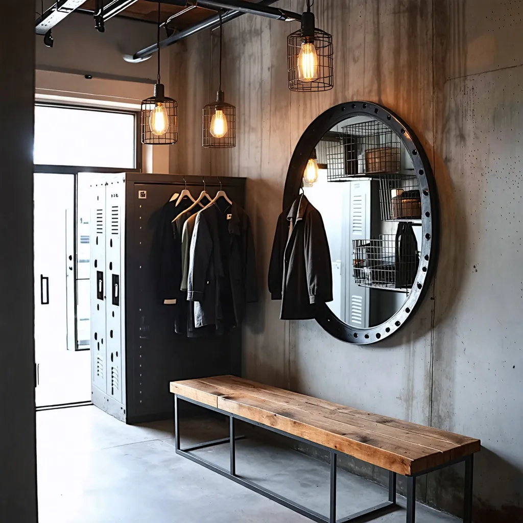 Espacio de almacenaje y exhibición con estilo industrial moderno.