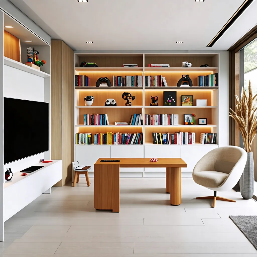Espacio de entretenimiento y conocimiento: una sala de estar moderna y funcional.