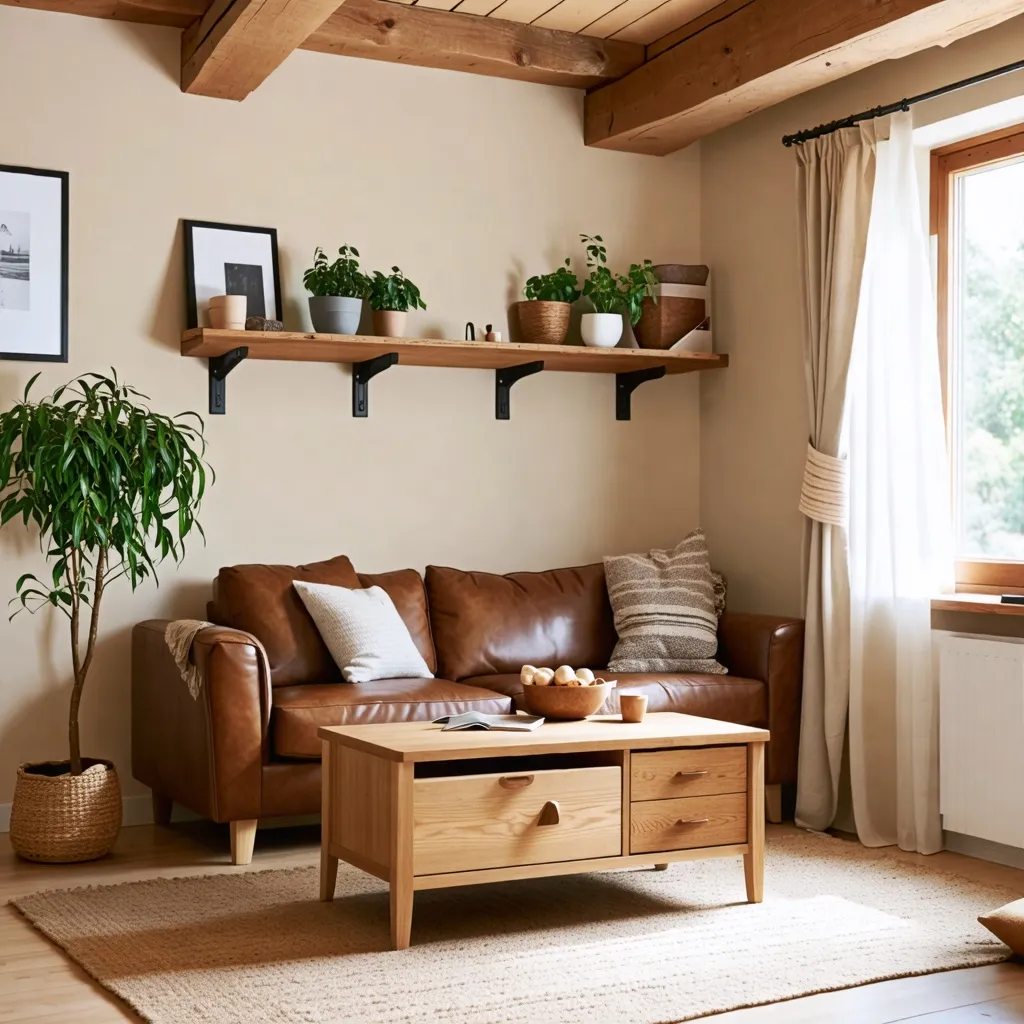Acogedor espacio de estar con detalles rústicos y naturales.