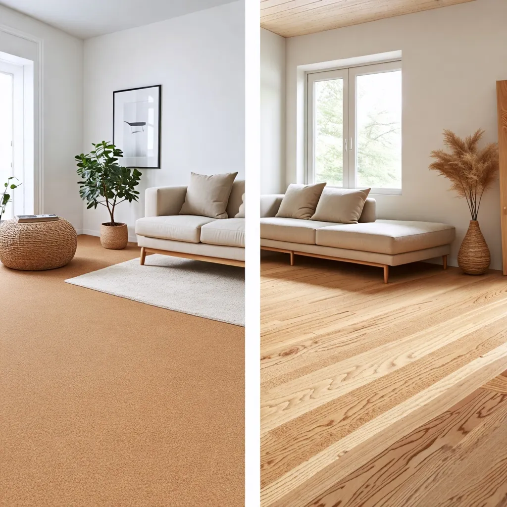 Espacio luminoso y acogedor con muebles de madera y plantas.
