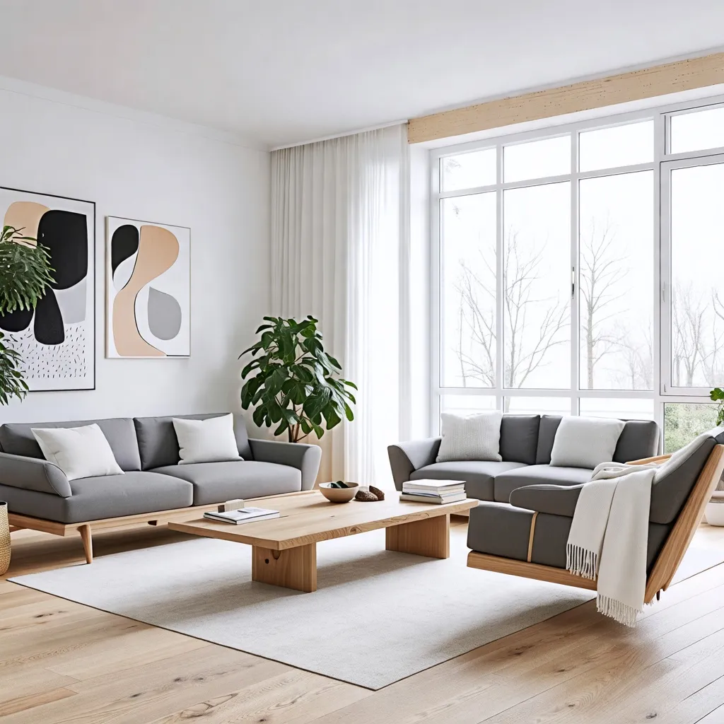 Espacio luminoso y acogedor, con muebles modernos y detalles naturales.