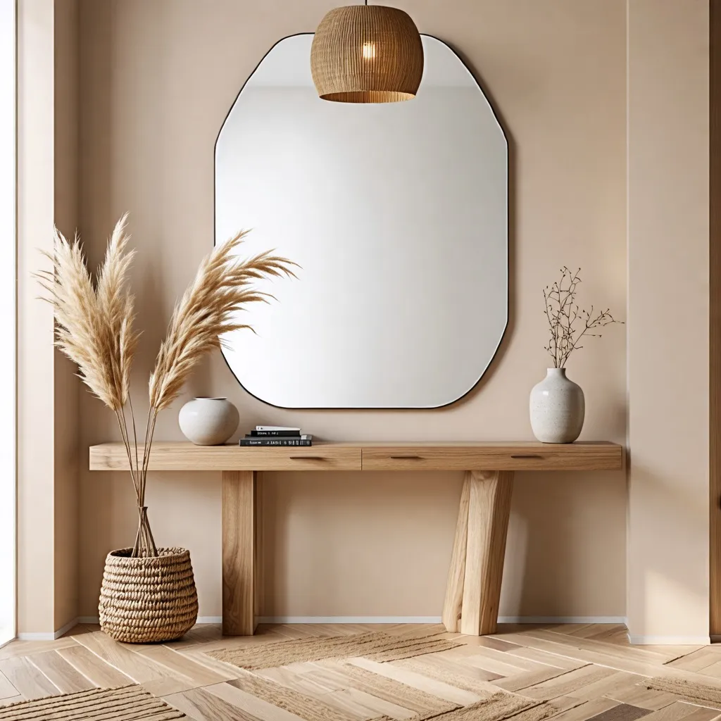 Espacio minimalista y acogedor con detalles naturales.