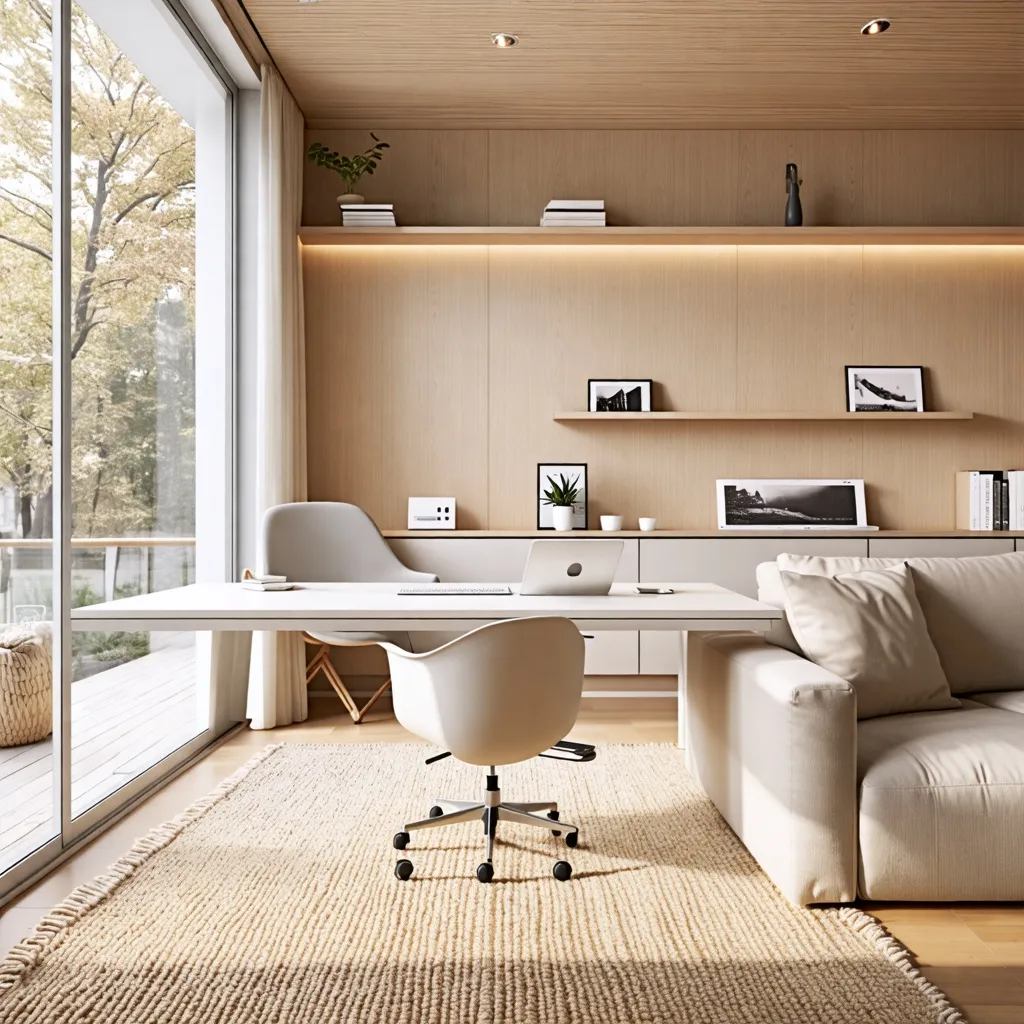 Espacio de trabajo moderno y luminoso con vista a la naturaleza.