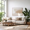 Espacio de vida moderno y acogedor con arte minimalista.
