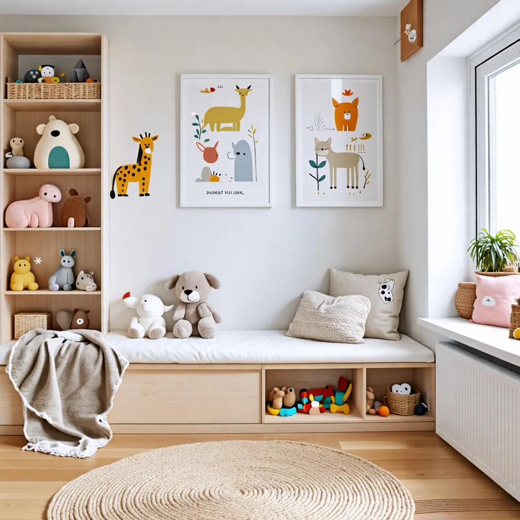 Habitación infantil acogedora y organizada con decoración animal.