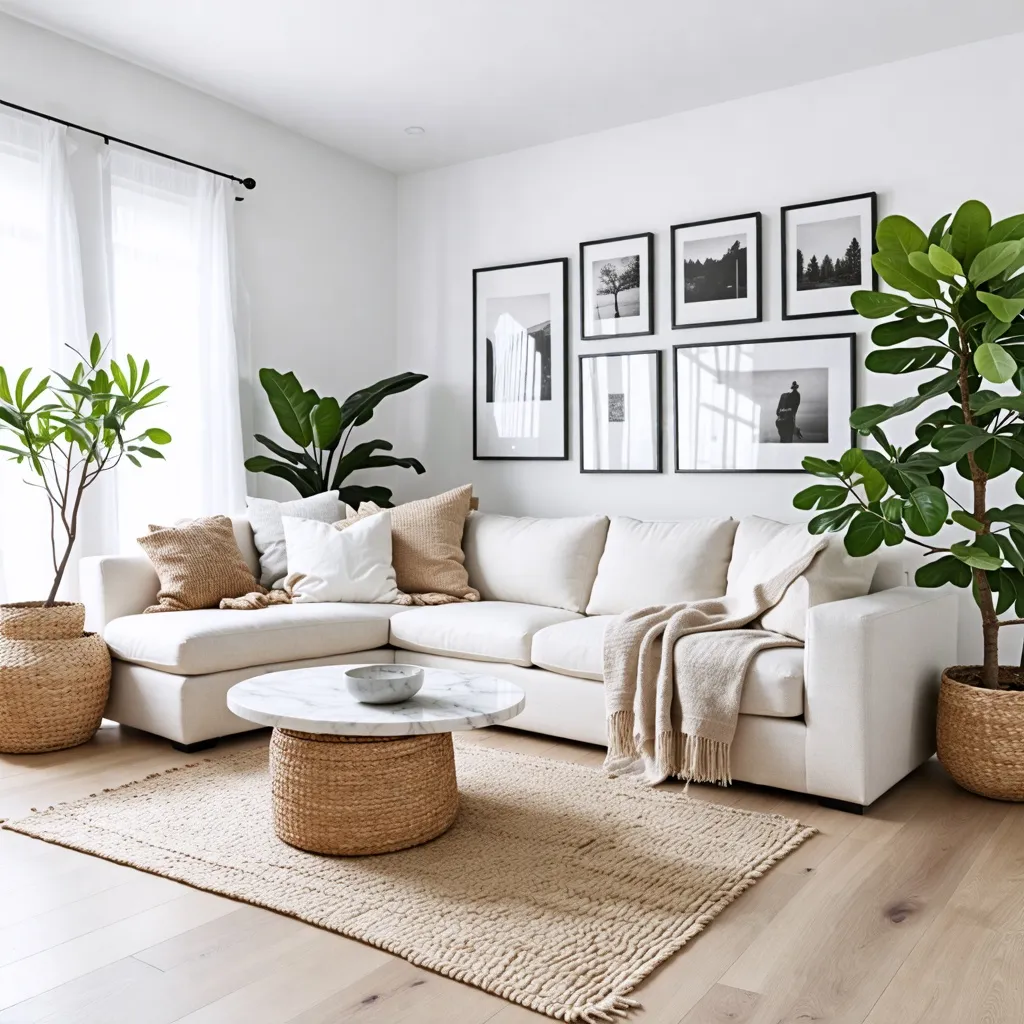 Hogar acogedor y natural con elementos decorativos minimalistas.