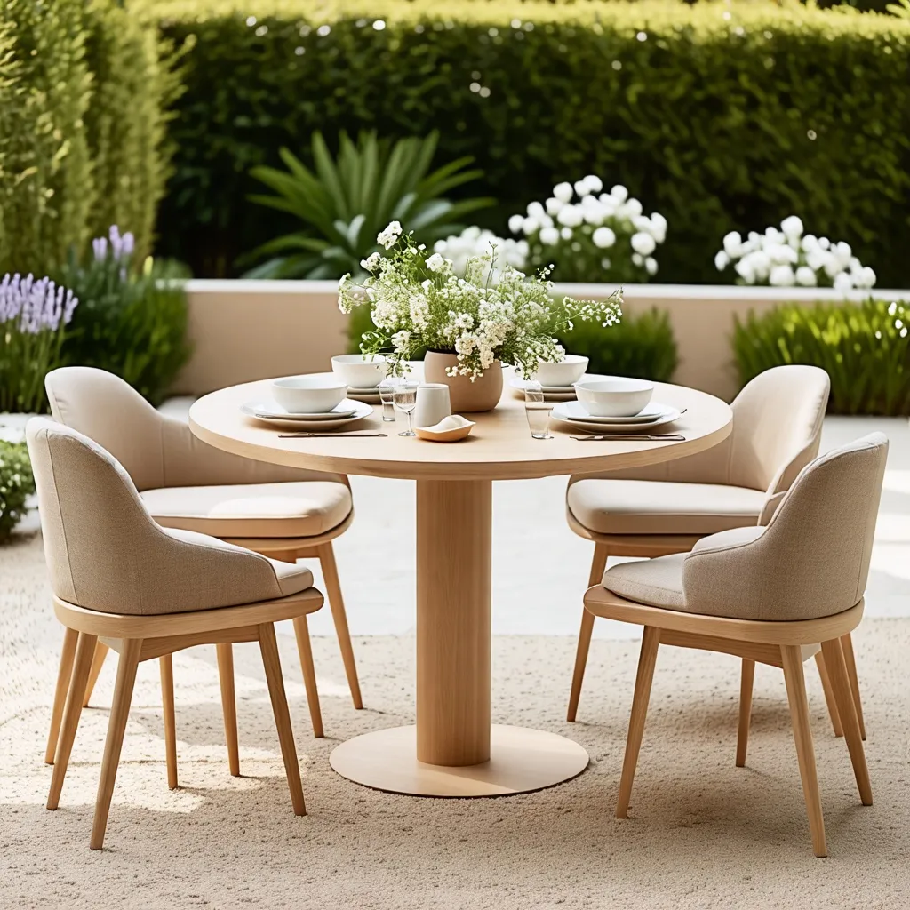 Mesa de comedor al aire libre en un hermoso jardín.
