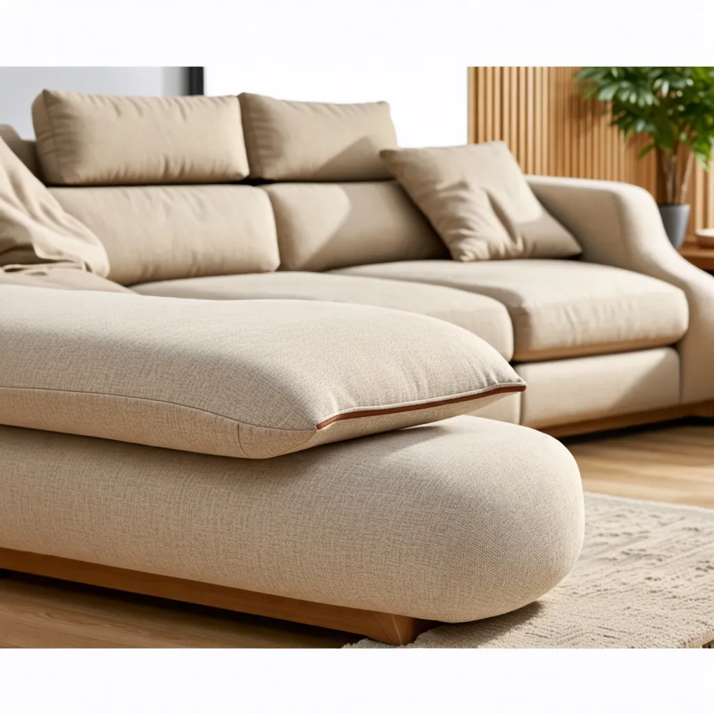 Mueble de sala de estar acogedor y moderno, con cojines suaves.