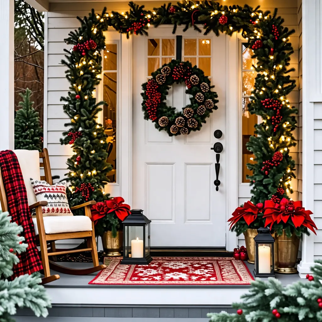Entrada navideña con decoración festiva y acogedora