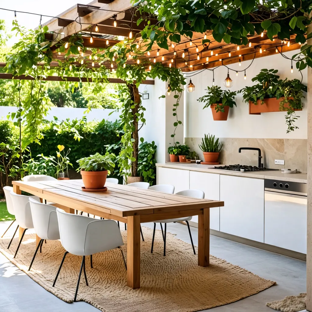 Oasis de luz y naturaleza: una cocina al aire libre encantadora.