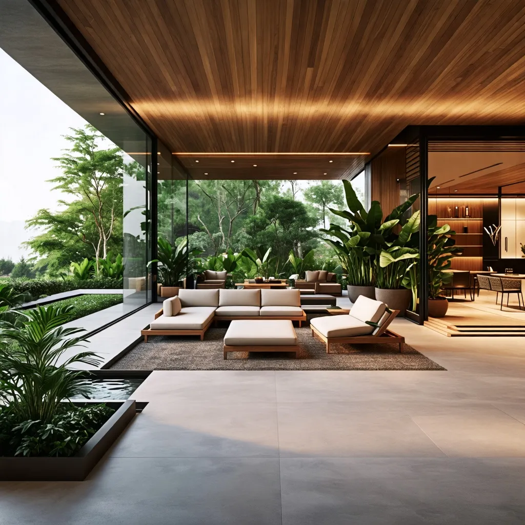 Oasis de madera y naturaleza en un diseño arquitectónico moderno.