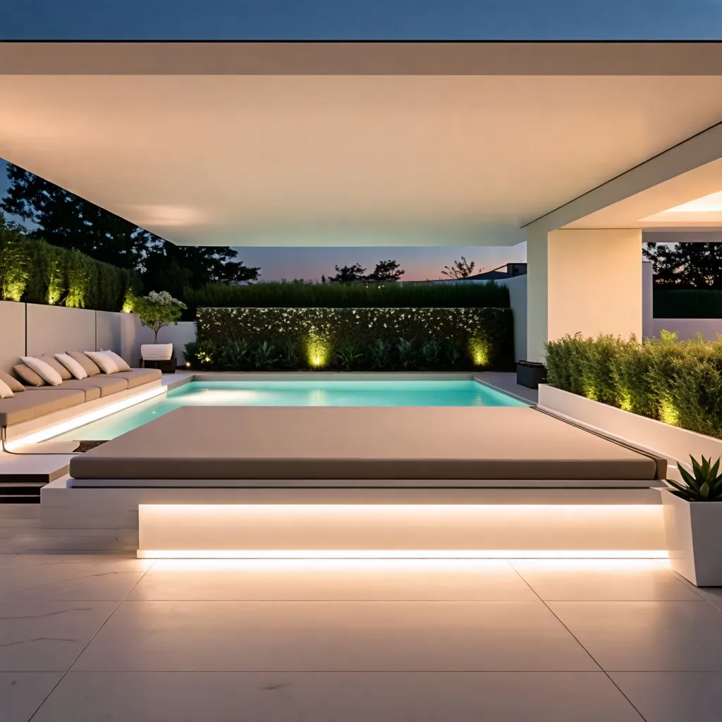 Oasis moderno: piscina, luz y naturaleza en armonía.