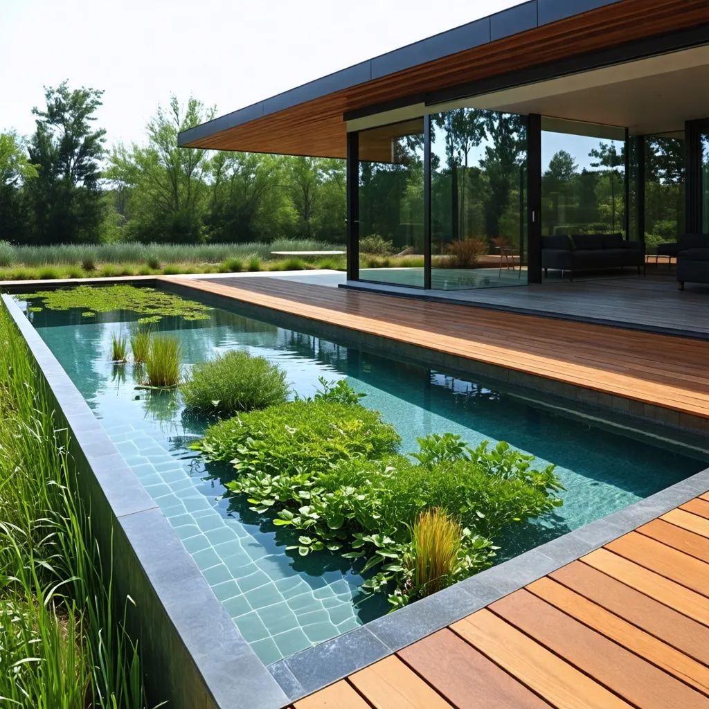 Oasis natural: piscina de diseño rodeada de vegetación exuberante.