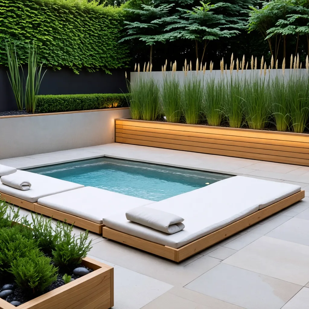 Oasis de relajación en un jardín moderno y sostenible.