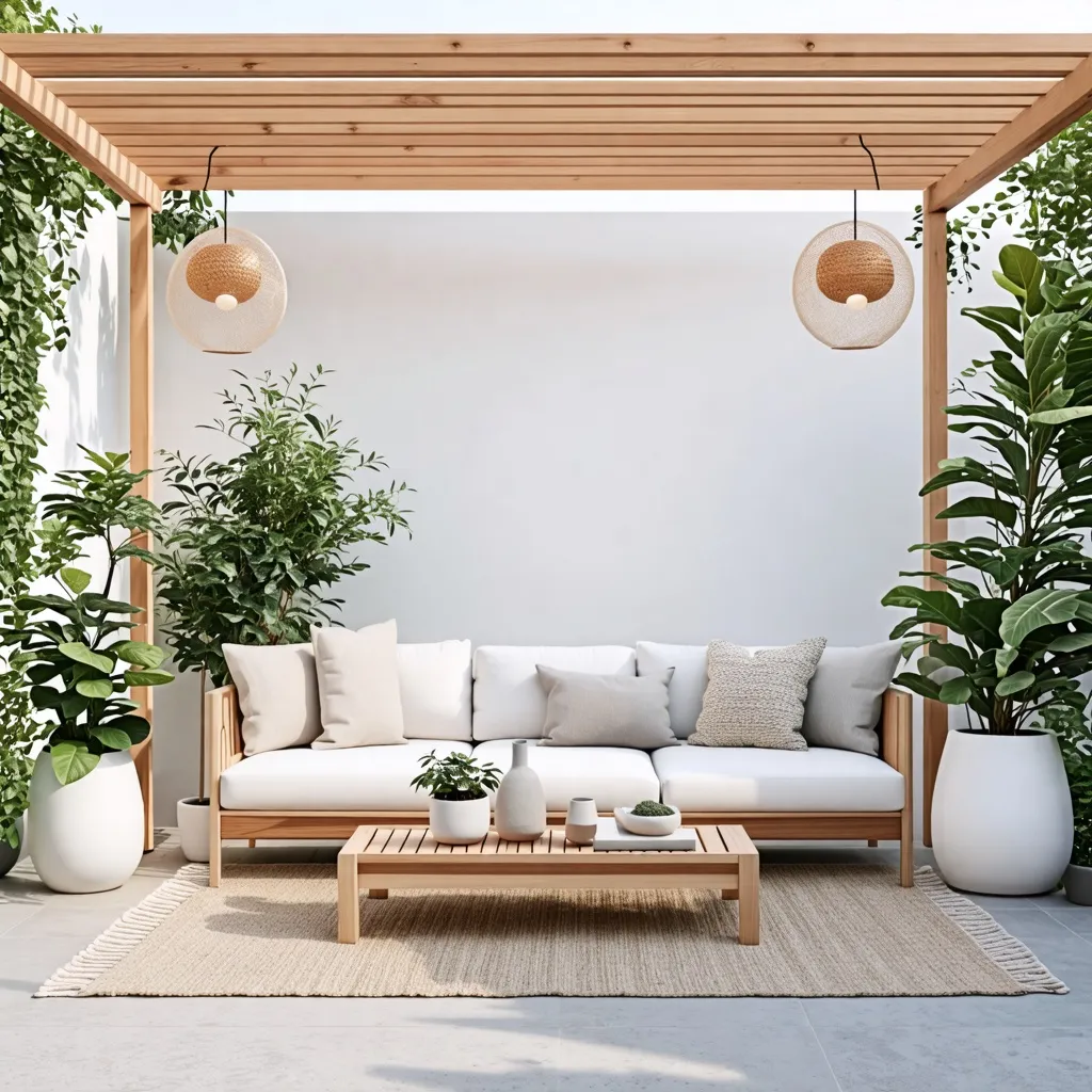 Oasis de relajación: Diseño de terraza acogedora y natural.