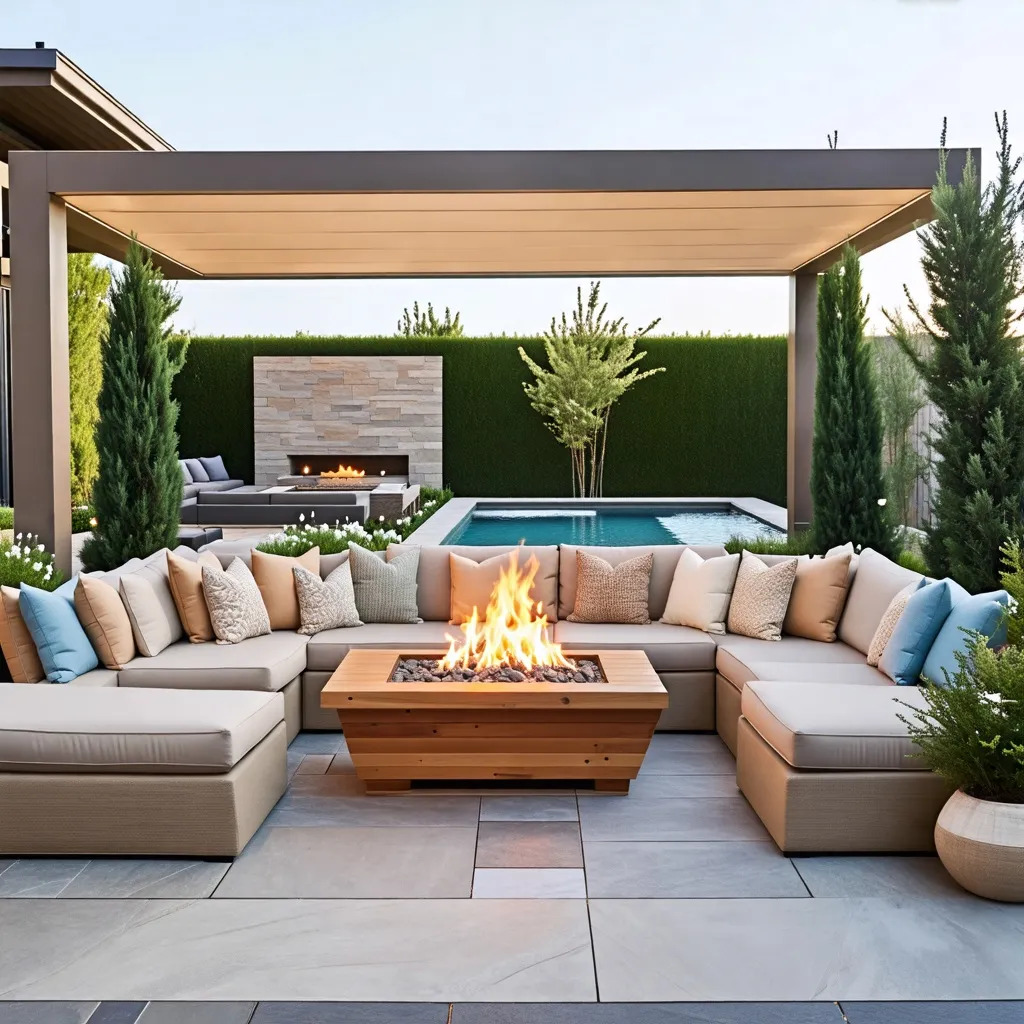 Oasis de tranquilidad: diseño moderno y acogedor en el patio trasero.