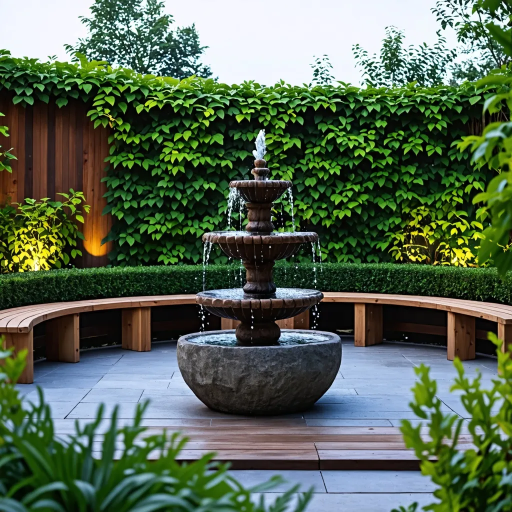 Oasis de tranquilidad: una fuente de inspiración en un jardín encantador.