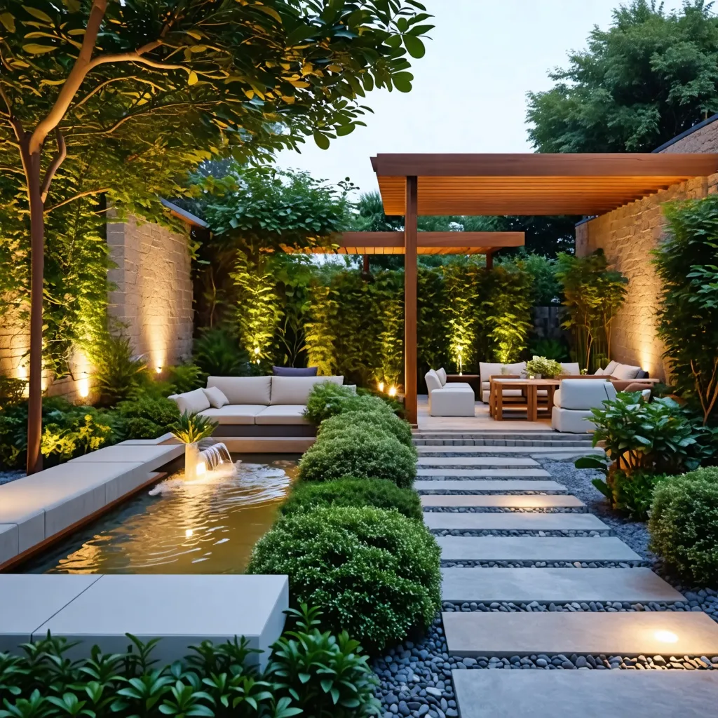 Oasis de tranquilidad: un jardín de ensueño con diseño moderno.