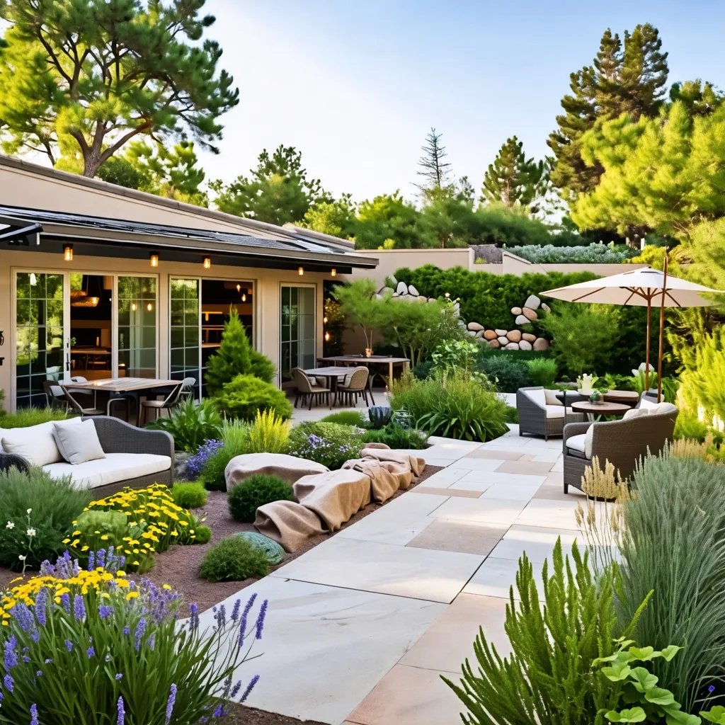 Oasis de tranquilidad: jardín privado con terrazas y vegetación exuberante.