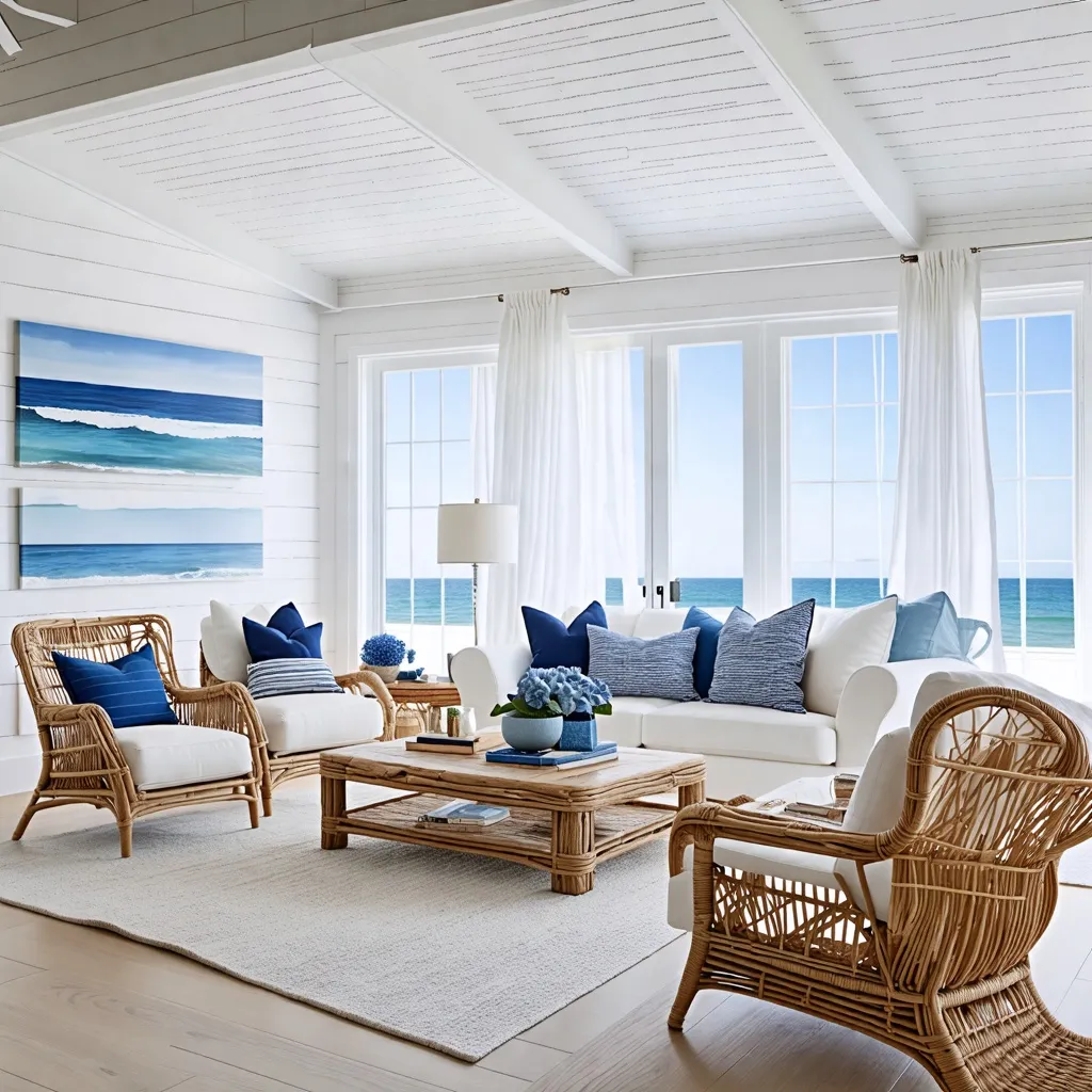 Oasis de tranquilidad junto al mar: una sala de estar costera.