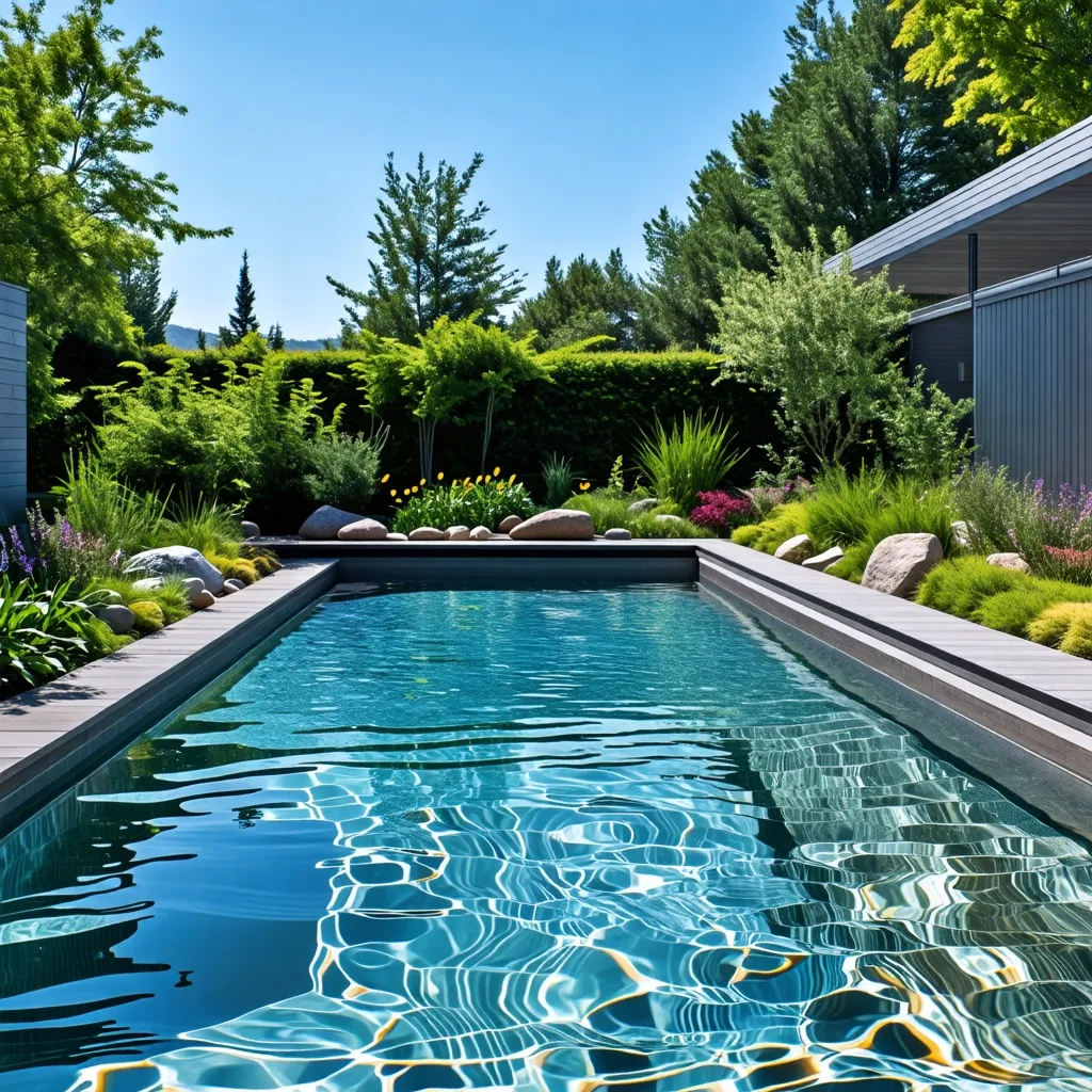 Oasis de tranquilidad: piscina rodeada de naturaleza exuberante.