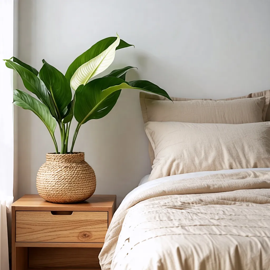Oasis de tranquilidad: plantas y texturas naturales en el dormitorio.