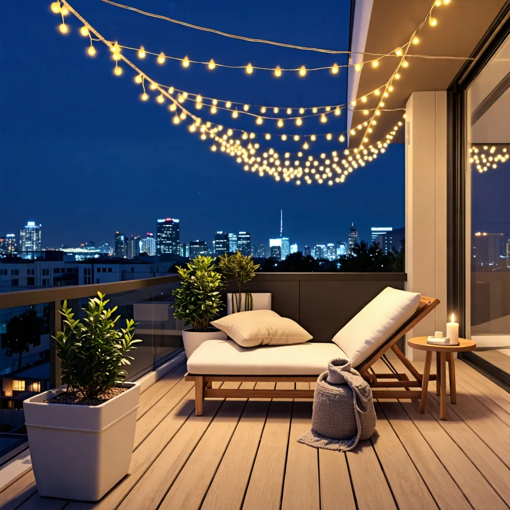 Oasis urbano con luces cálidas y vistas impresionantes.