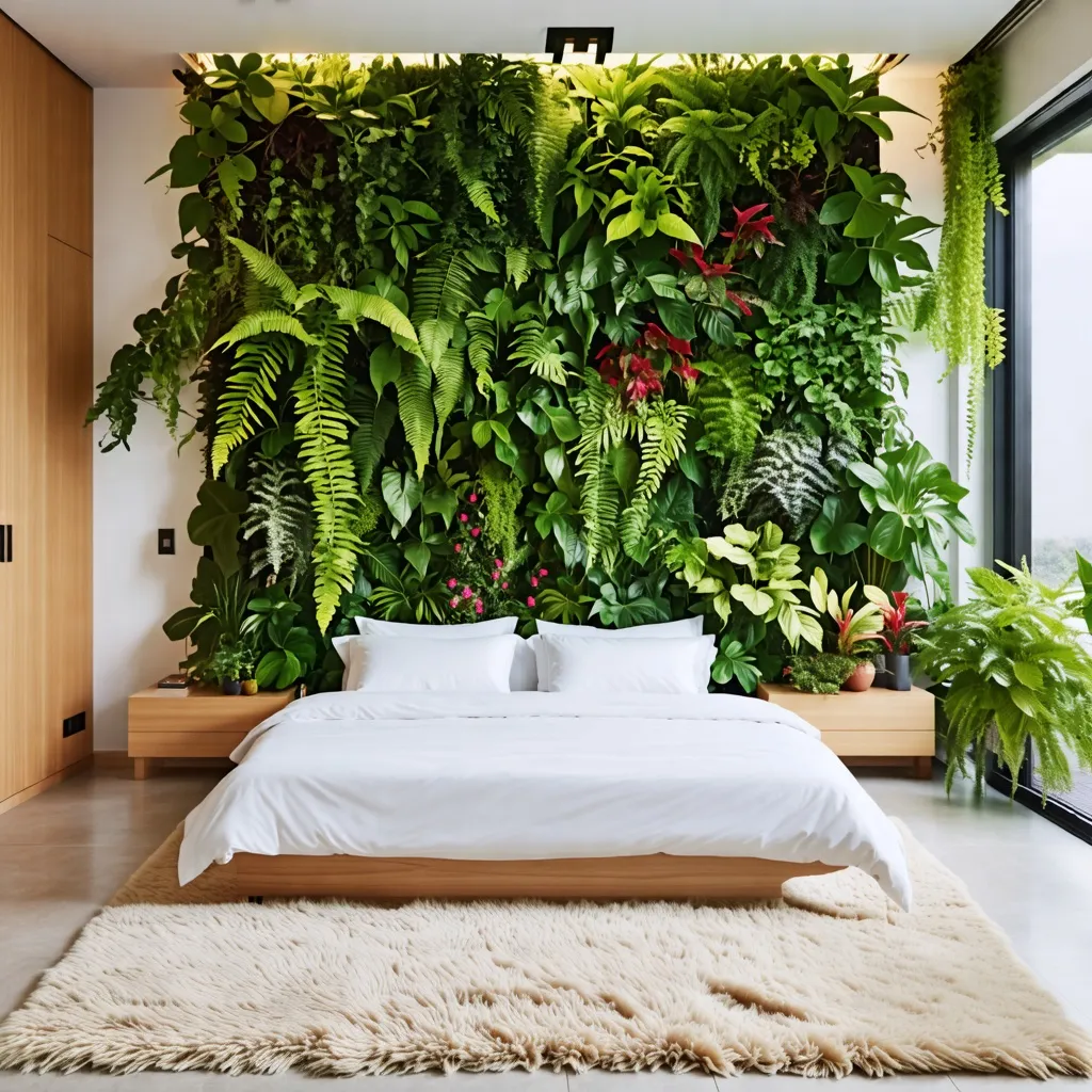 Oasis verde: un dormitorio tropical lleno de vida y naturaleza.