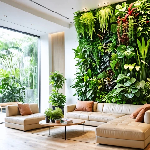 Oasis verde en el interior: diseño natural y acogedor.