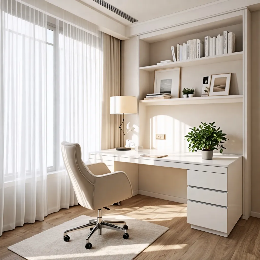 Oficina moderna y luminosa con detalles elegantes y funcionales.