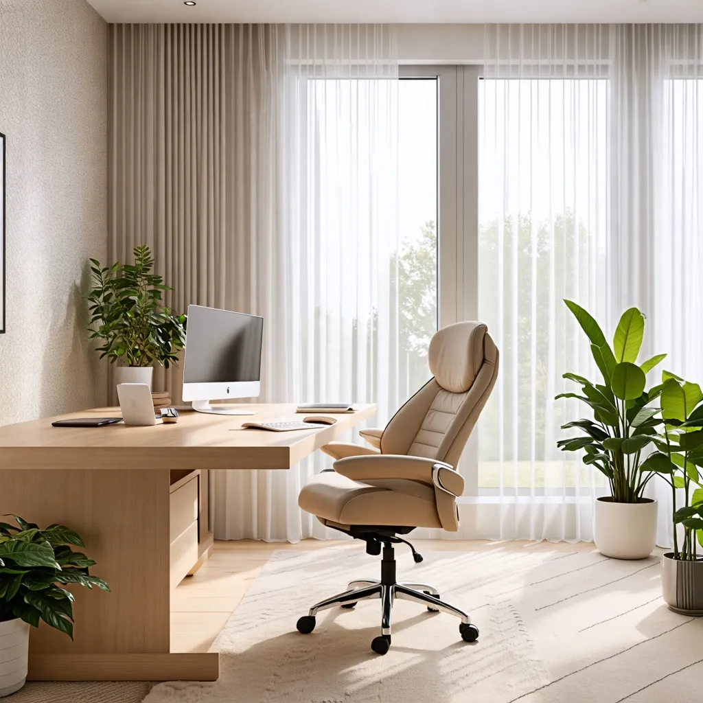 Oficina moderna y luminosa, diseño elegante y natural.