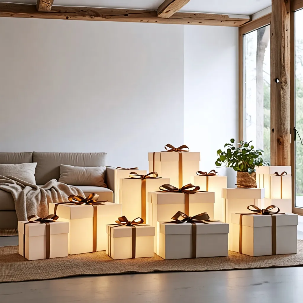 Regalos iluminados en un acogedor ambiente hogareño.