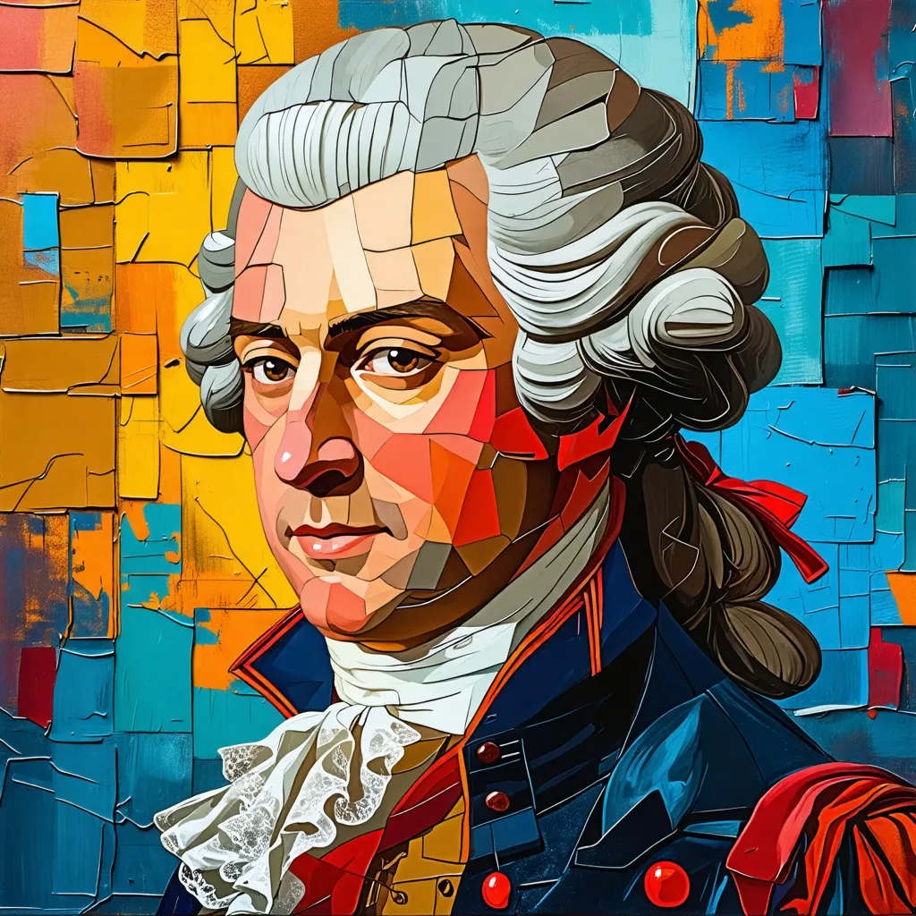 Retrato colorido de un personaje histórico en estilo cubista.