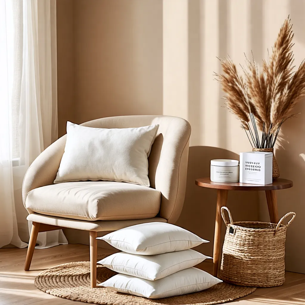 Rincón acogedor y cálido, diseño minimalista y natural.