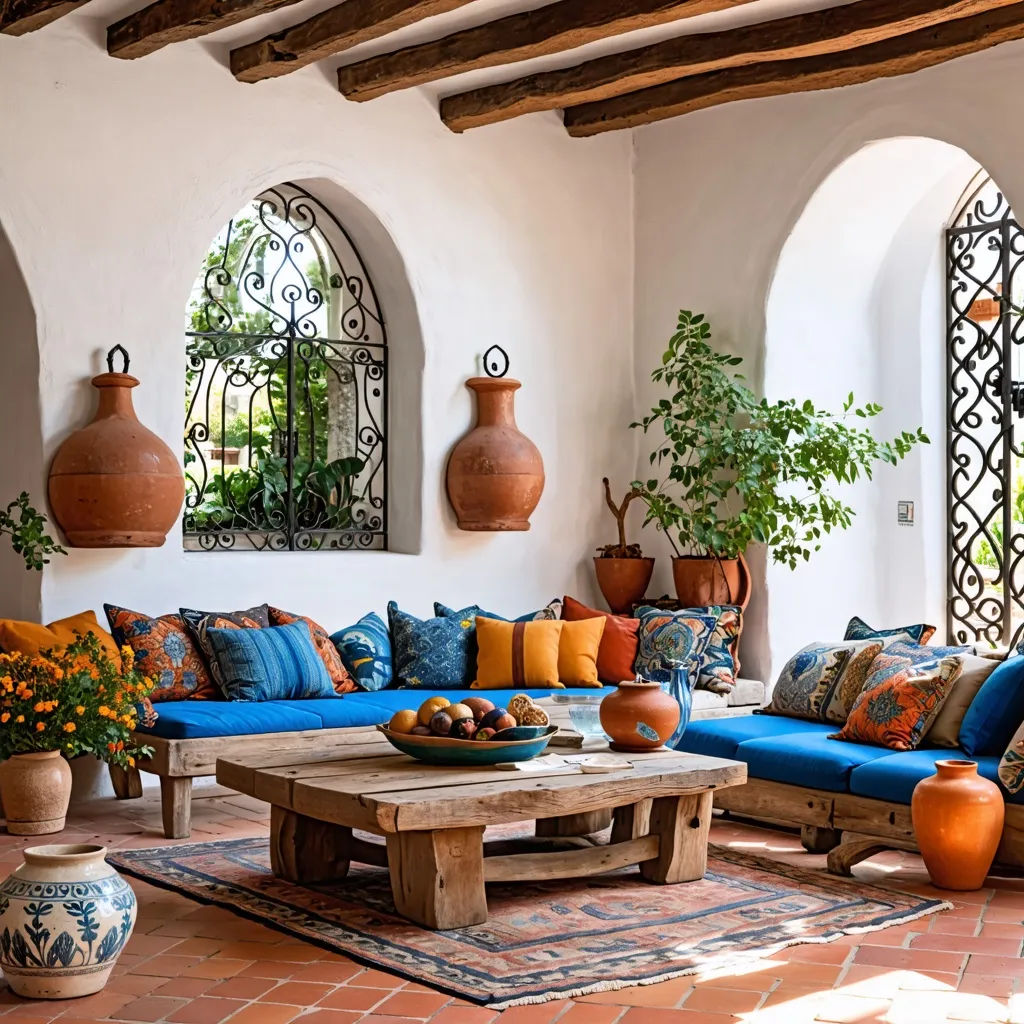 Rincón acogedor con detalles rústicos y mediterráneos.