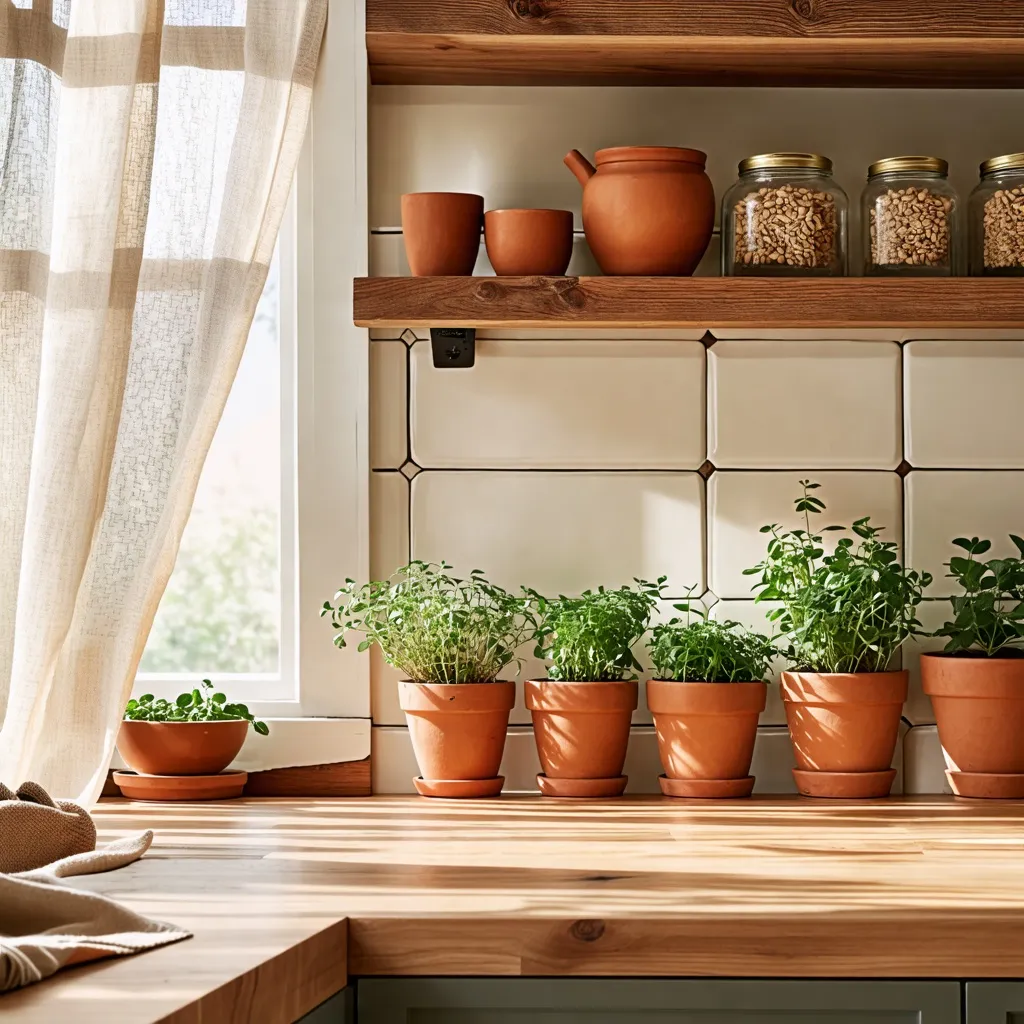 Rincón acogedor con plantas y especias en un ambiente rústico.