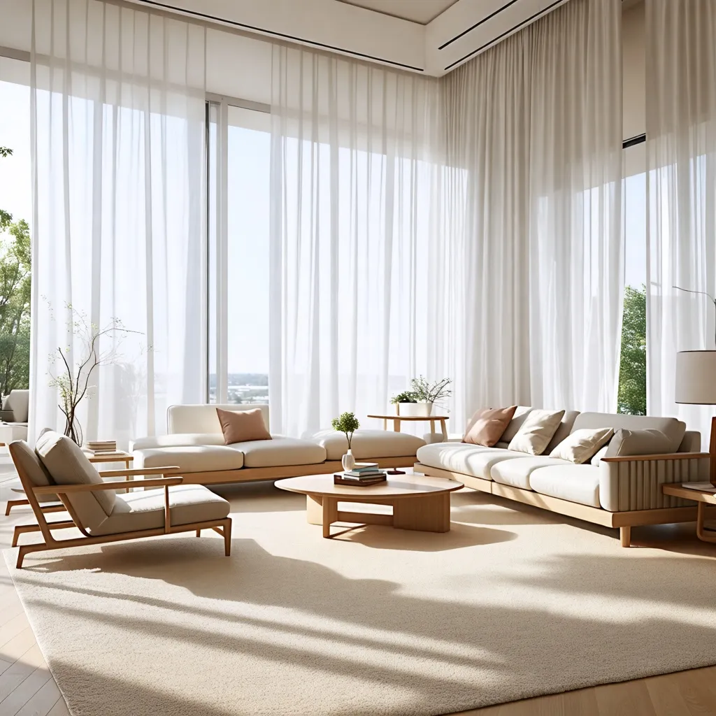 Sala de estar elegante y luminosa con vistas panorámicas.