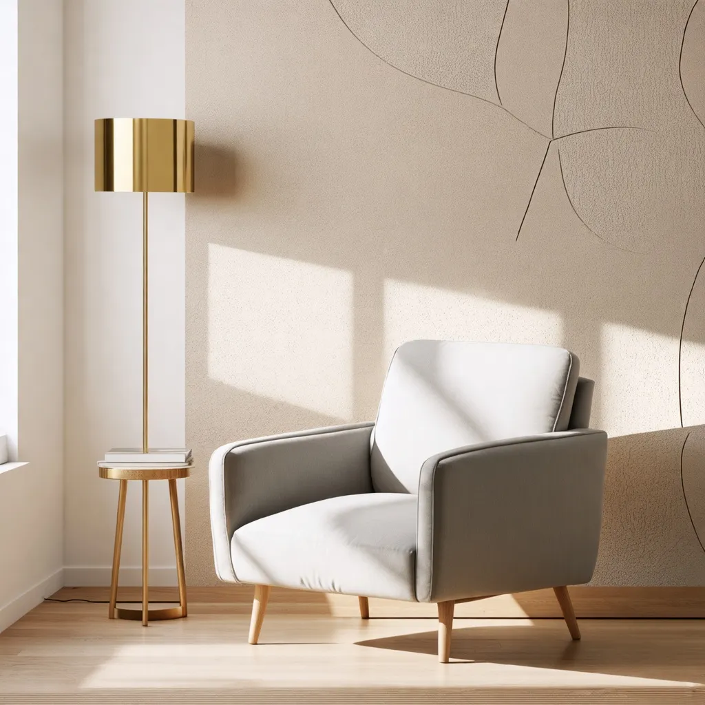 Sillón elegante y luminoso en un espacio moderno y minimalista.