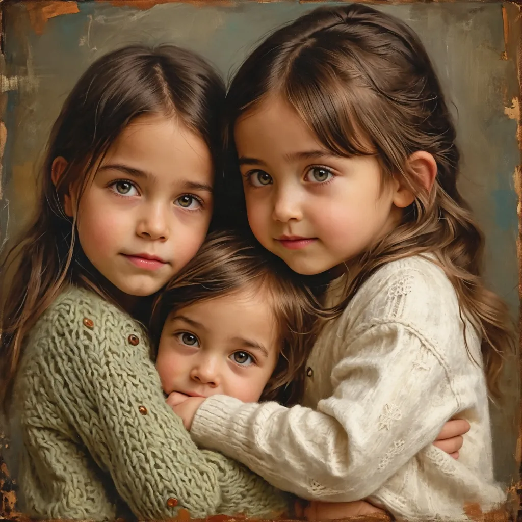 Tres niñas con miradas cautivadoras en una imagen artística.