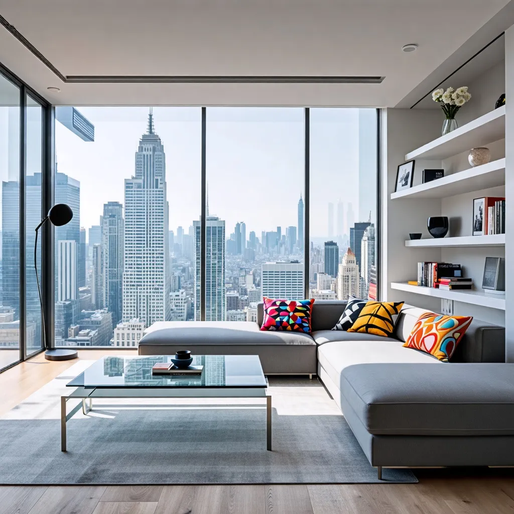 Imponente vista de la ciudad desde un lujoso apartamento moderno.